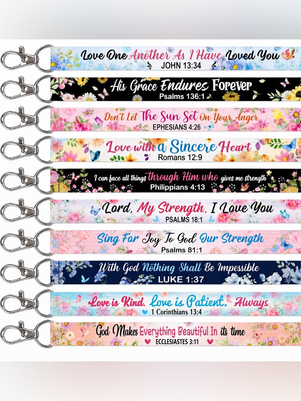 Inspirational Scripture Keychain Wristlet Floral NWOT Random